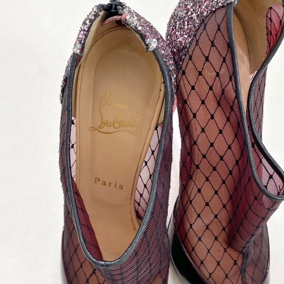 Christian Louboutin Fillette 100 Maroon Patent Mesh Glitter Heel Bootie 38/US 8 - Picture 6 of 8